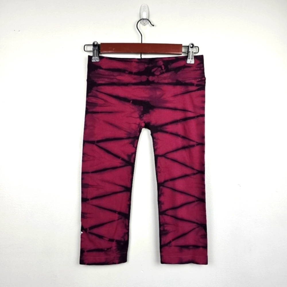 Y2K NUX Tie-Dye Cropped Activewear Leggings Maroon‎ Black Womens Size M Workout